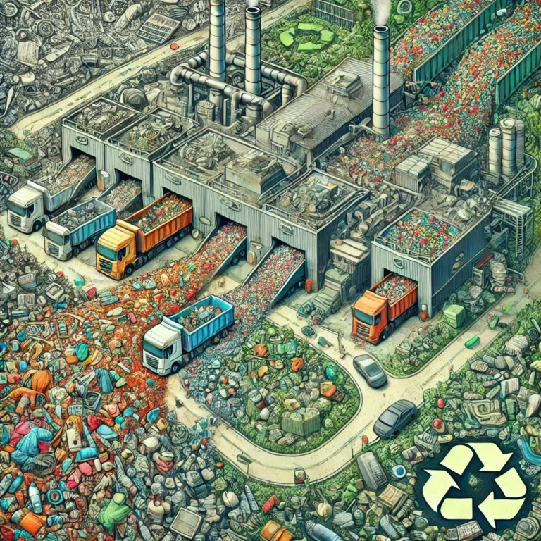 an illustration depicting the crisis of overconsumption, where a surplus of recyclable items overwhelms limited recycling and reuse opportunities. Let me know if you’d like further refinements or additional visual elements!